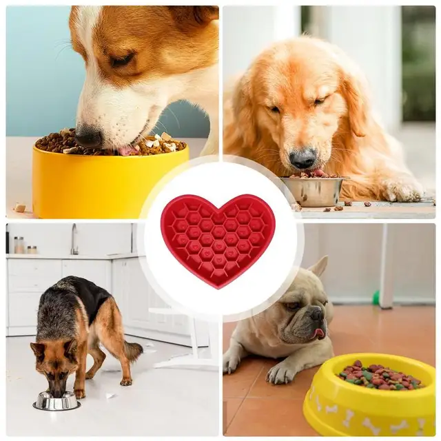 Pet Cat Dog Slow Feeder Silicone Cat Dog Bowl Creative Love Shape Feeder Non-Slip Design Anti-Choking Feeder With Suction Cups 4