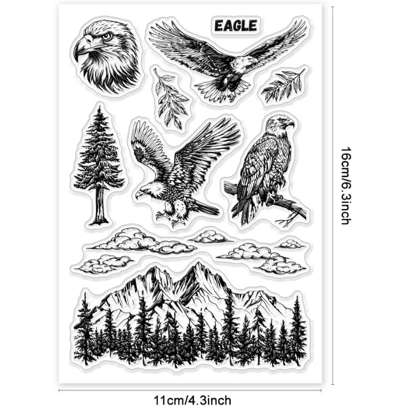 1Sheet Eagle Landscape Clear Stamps Mountain Peak Forest Scenery Silicone Clear Stamp Seals Leaves Clouds Transparent Stamps