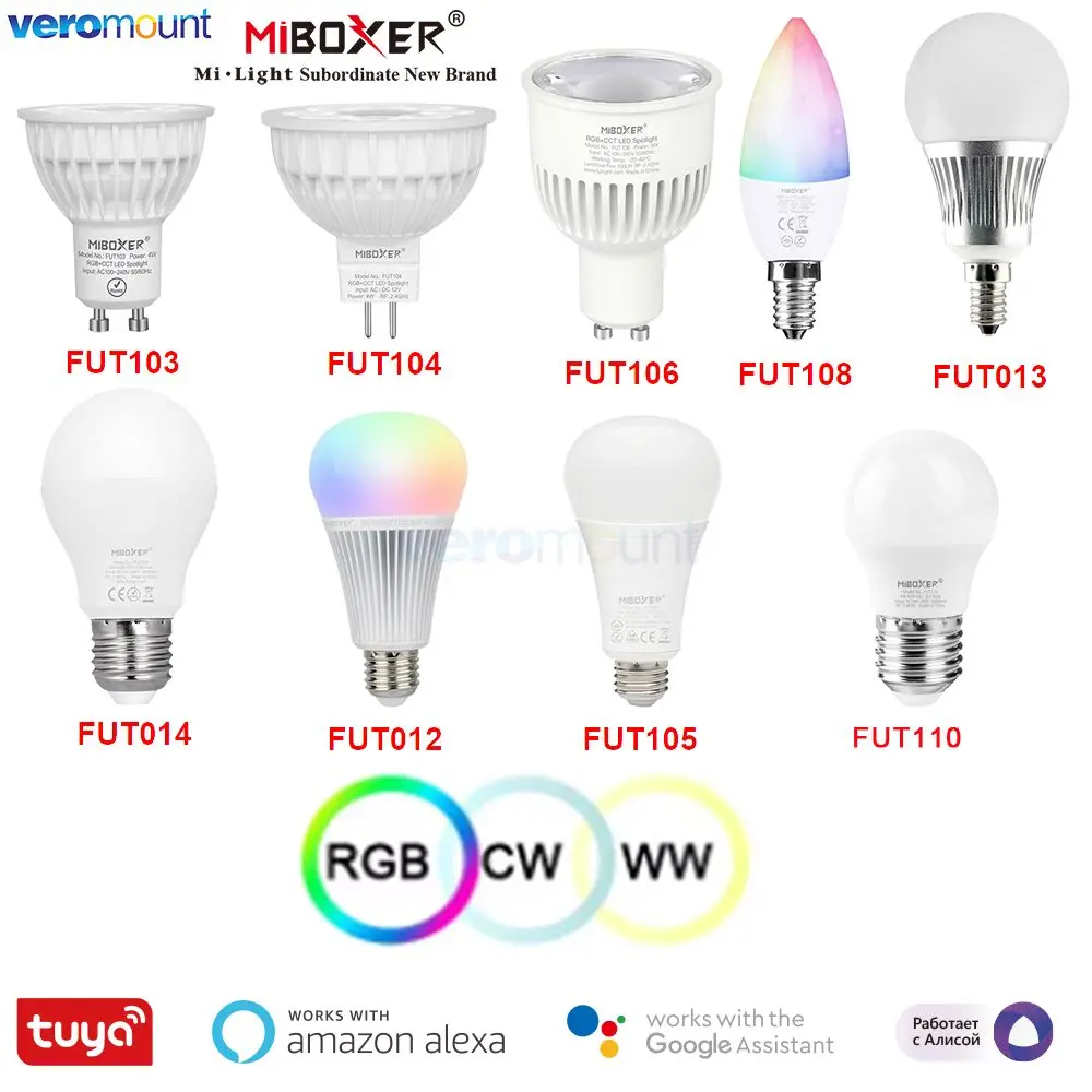 MiBoxer 4W 5W 6W 9W 12W LED Bulb GU10 E27 Led Light Smart 2.4G RF Wireless Remote Control RGBCCT LED Lamp Support WiFi APP Voice