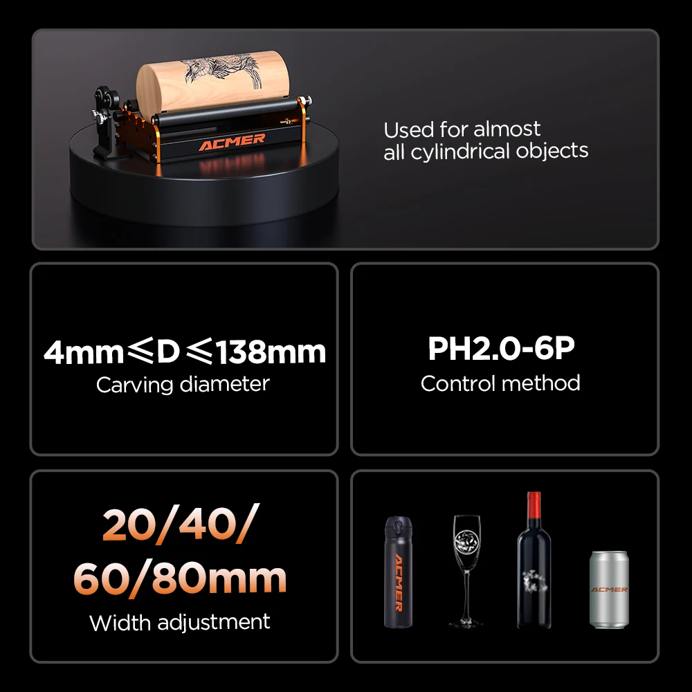 ACMER M2 Rotary Module 360 Degree Rotat Universal Y-axis Roller Engraving Tool Curved Surface for Laser Engraver Accessories