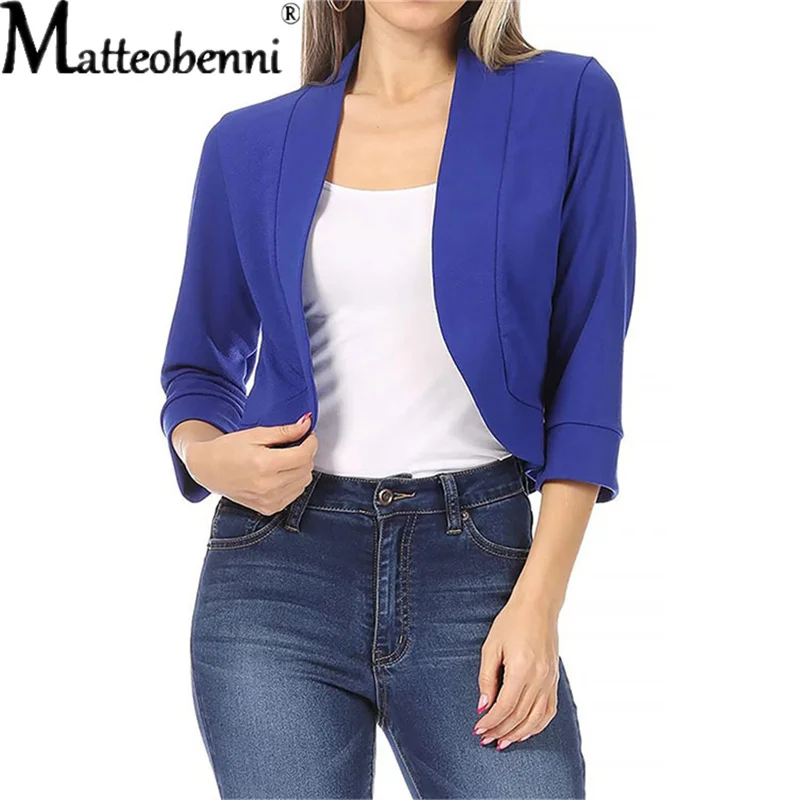 Women Thin Blazers Spring 2022 Female Summer Blazer Long Sleeve Open Stitch OL Women's Slim Coats Femme Ladies Blue Jackets Tops