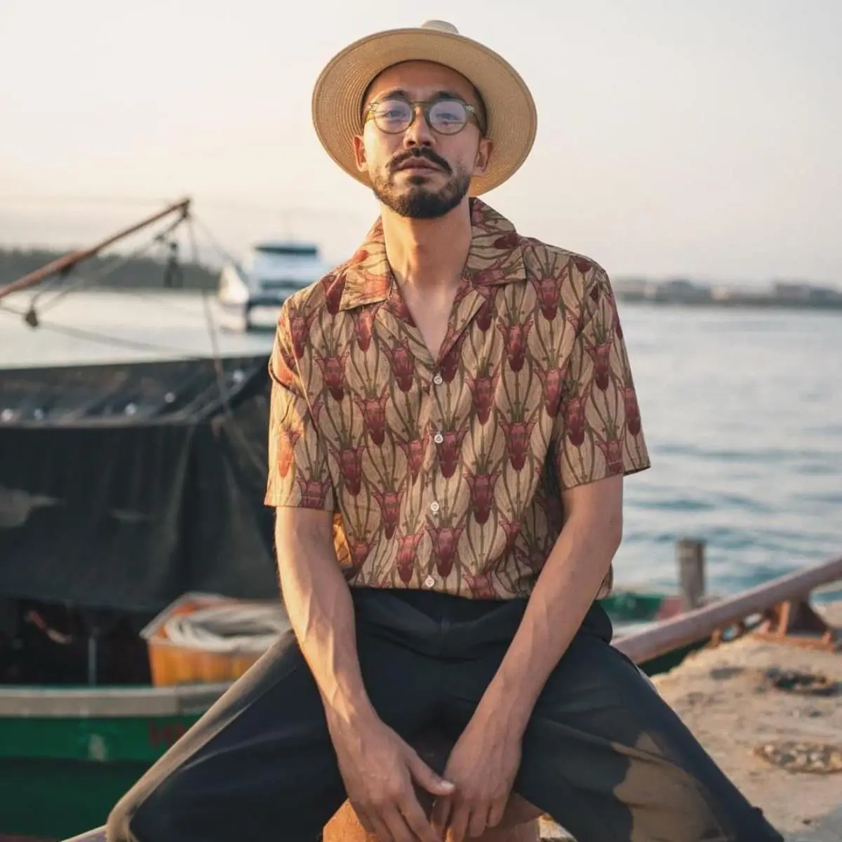 Shirt men's Japanese short-sleeved summer Hong Kong style retro Ami khaki shirt surf tops Cuba Libre collar summer men clothing