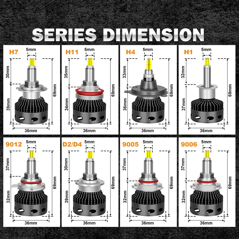 360 도 LED 램프, CANBUS 오류 없음 앰플, 6000K, H1, H4, H11, H8, H9, HB3, 9005, HB4, 9006, 9012, HIR2, D2R, D4R, 2 개