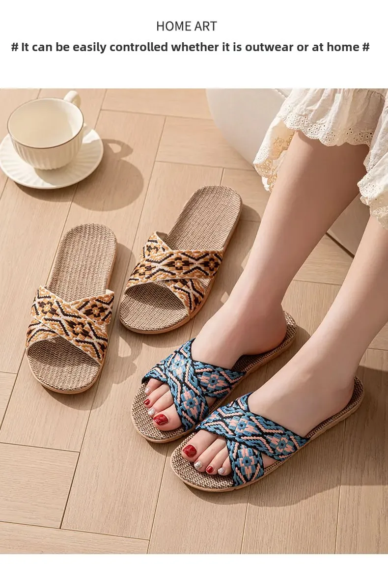 S4465b12cb5cf4ba1ba011b0daa48f53a5 Open-Toe Crossed Linen Slippers for Couples Indoor Use