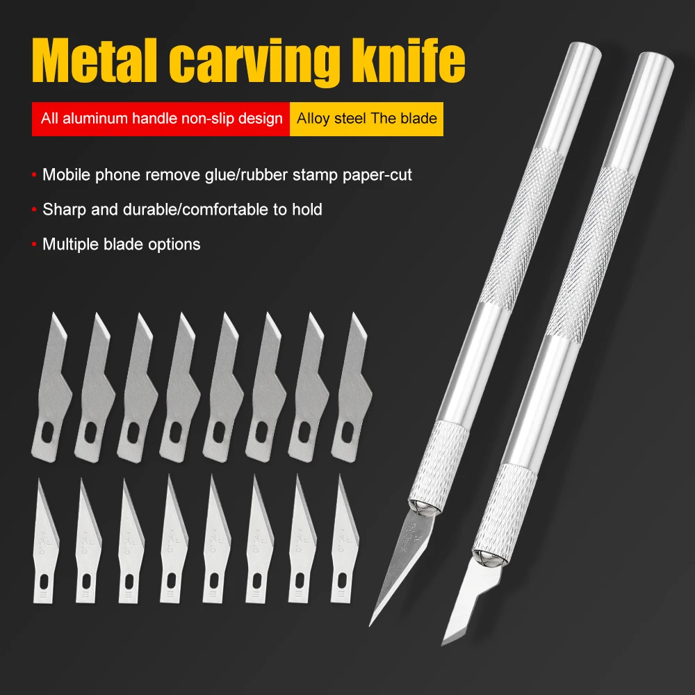 

Engraving Non-Slip Metal Scalpel Knife Kit + 50/20/10/5pcs #11 Blades Cutter Craft Knives for Mobile Phone PCB Repair Hand Tools