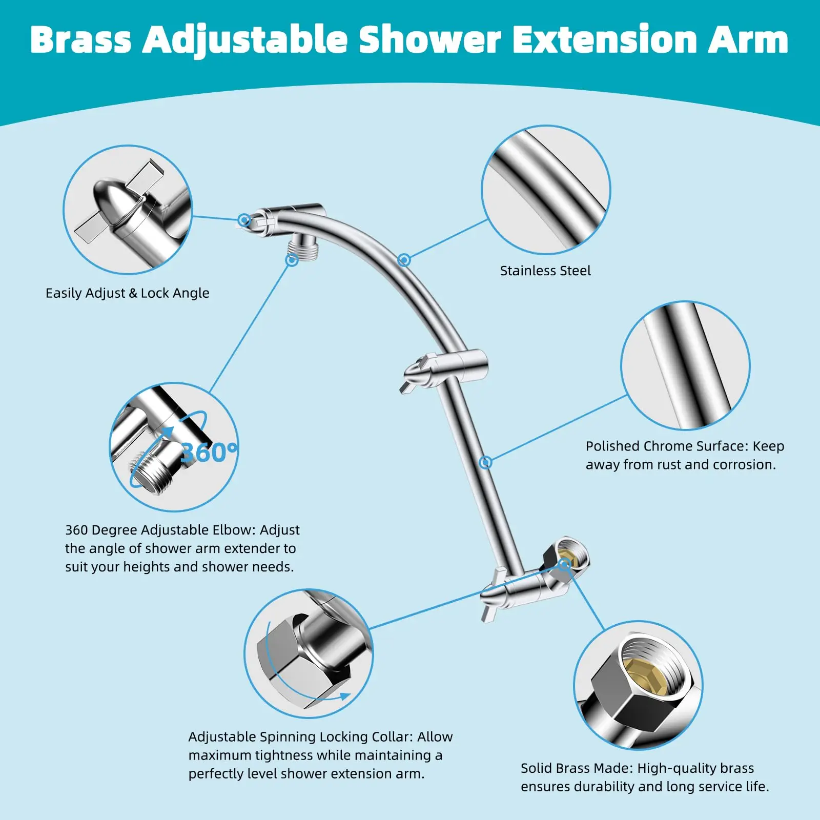 Hibbent Rain Shower Head, 13'' High Pressure Rainfall Square 5 Spray Mode Showerhead with 16" Shower Head Extension Arm 5