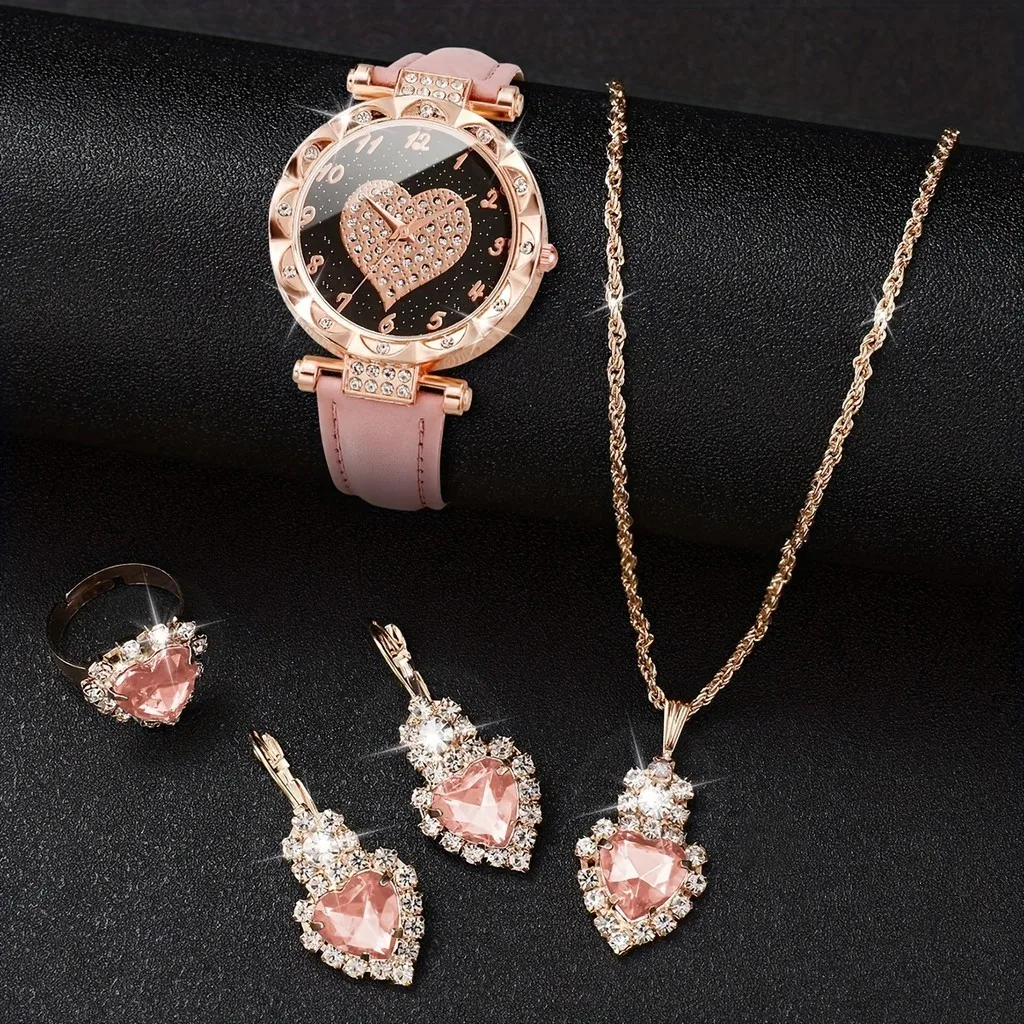 Kegllect 5PCS Women Quartz Watch Set for Gift Heart Shaped Rhinestone Accessories   Mother Her 2