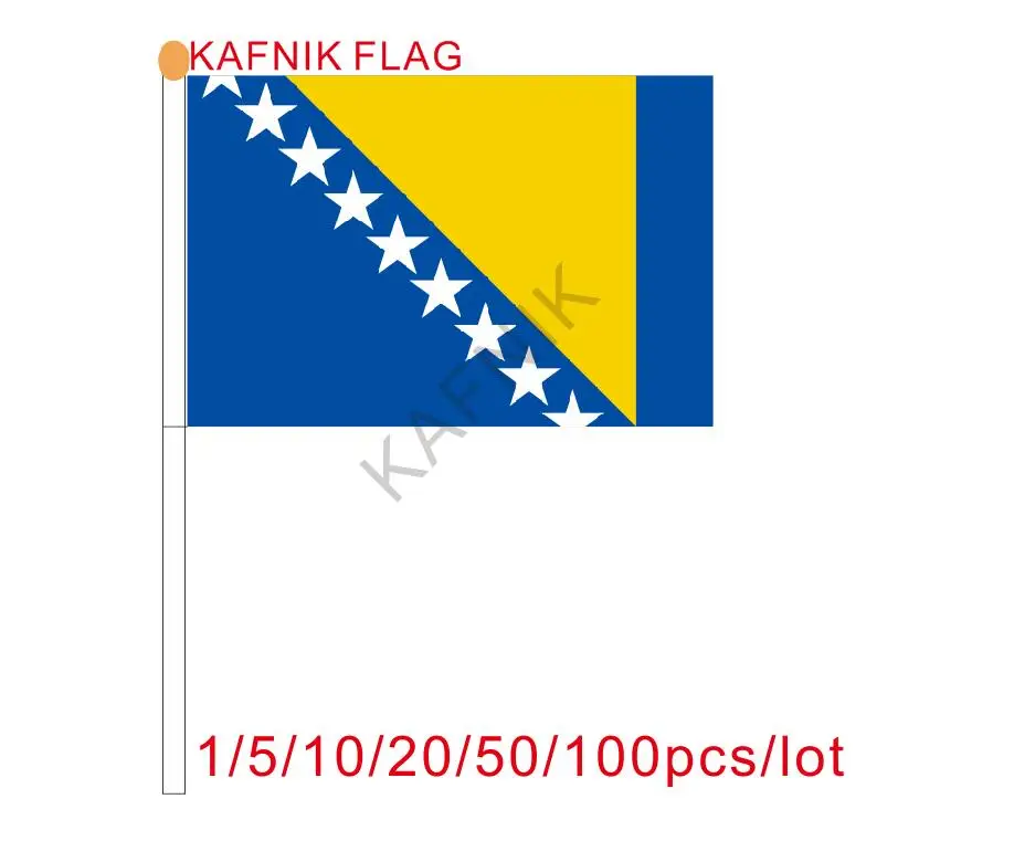 KAFNIK, 10/20/50/100 Stück Kleine Bosnien und Herzegowina Flagge 14*21 CM, Handgehaltene Nationalflagge mit Stab, Hängende Flagge