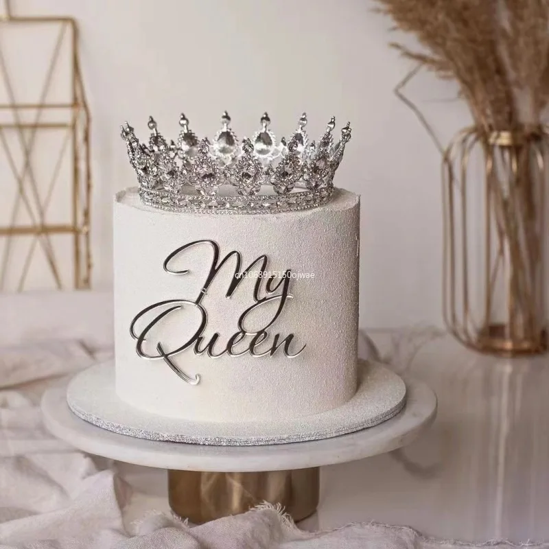 My Queen Happy Birthday Acrylic Cake Topper Card Princess Acrylic Cake Side Decoration Card Party Decoration Supplies 1Pcs