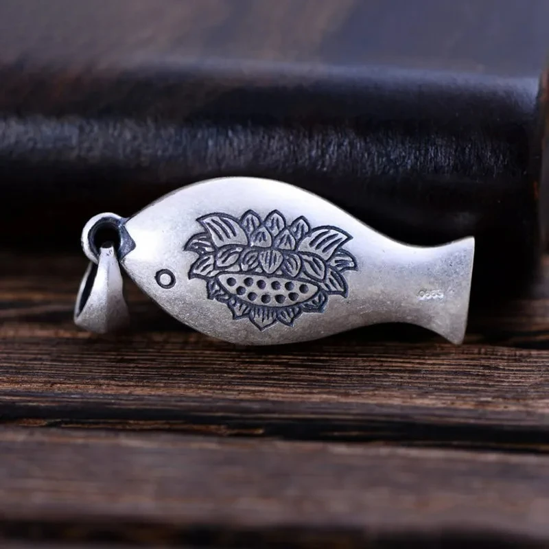 

New S990 Foot Silver Lotus Like a Fish in Water Can Blow Whistle Pendant Couple Style Gift