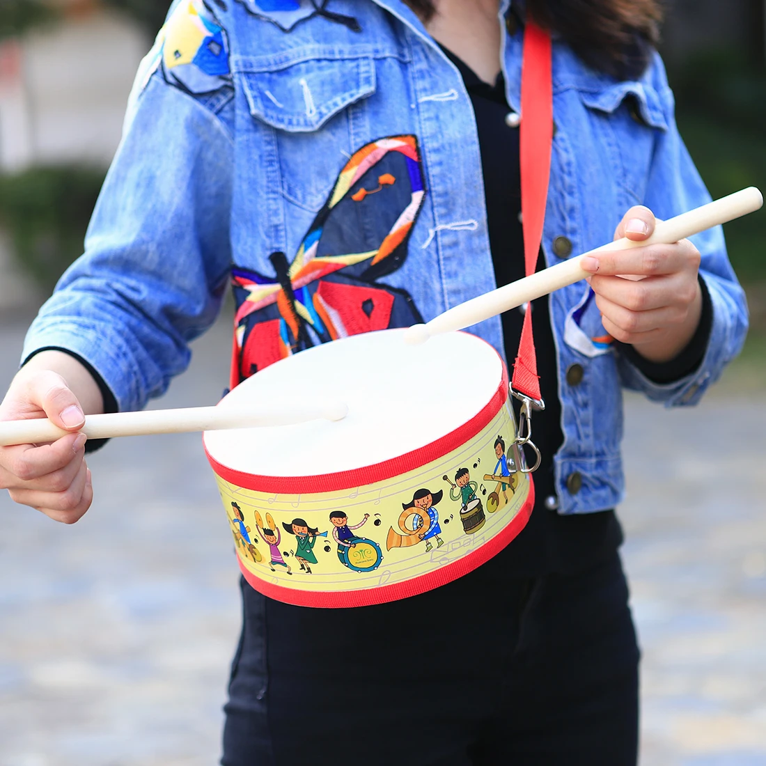 SY-72 Orff Children's small Battle Drum Double Sided Drums Side with Little Man Pattern Children's Toys Percussion Instruments