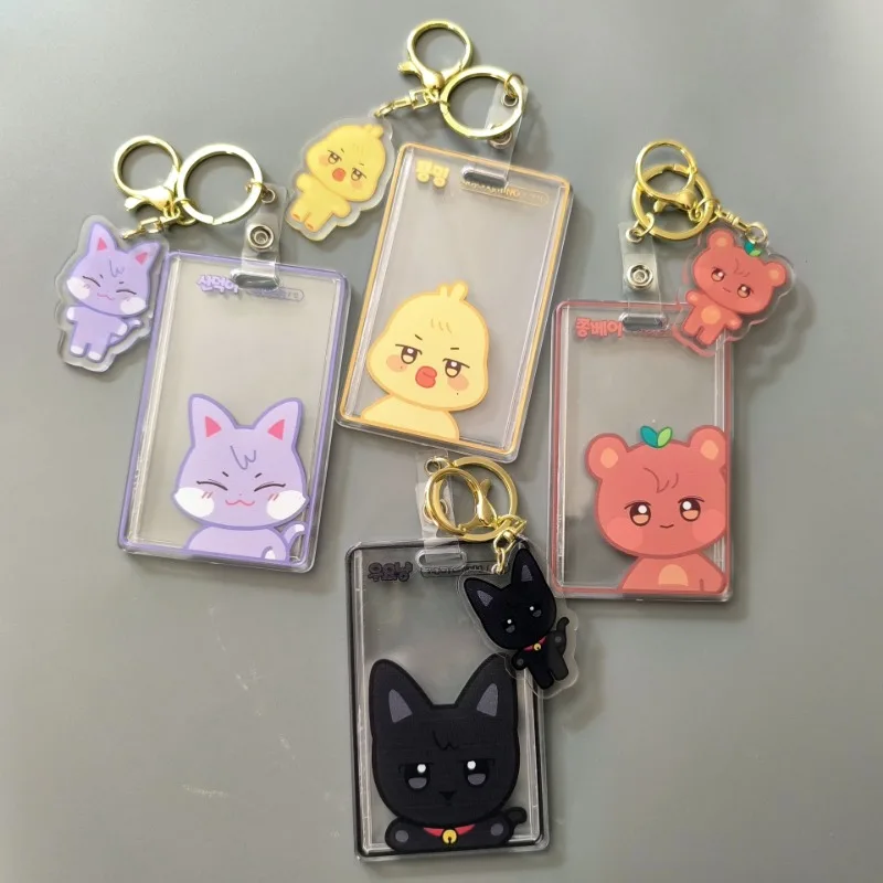 ATEEZ Card Holder Keychain Keyring Acrylic Aniteez Characters Photocard Sleeves Hongjoong Seonghwa Yunho Yeosang Key Chains Gift 3