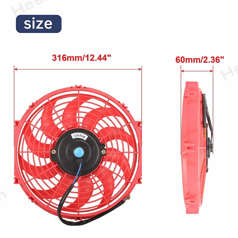 12V 80W 12" Inch Universal Slim Condenser Fan Push Pull Electric Radiator Cooling Fans 2000 RPM