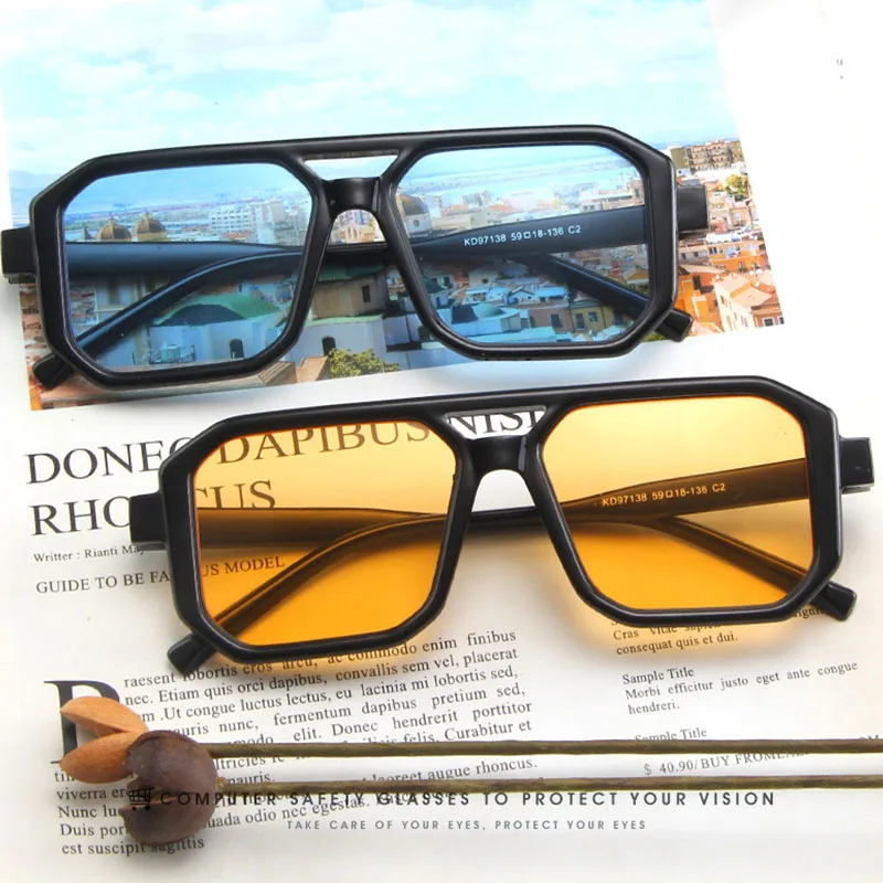 

Vintage Square Sunglasses for Men Fashion 2024 Retro Double Bridge Male Sun Glasses Eyewear Trendy Brand Design Shades With Box