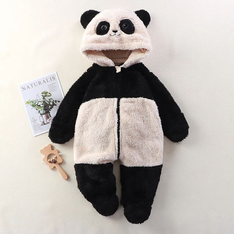 Baby Home Onesie Autumn and Winter Baby Cute Cartoon Panda Rabbit Bear Onesie Go Out Plush Smock