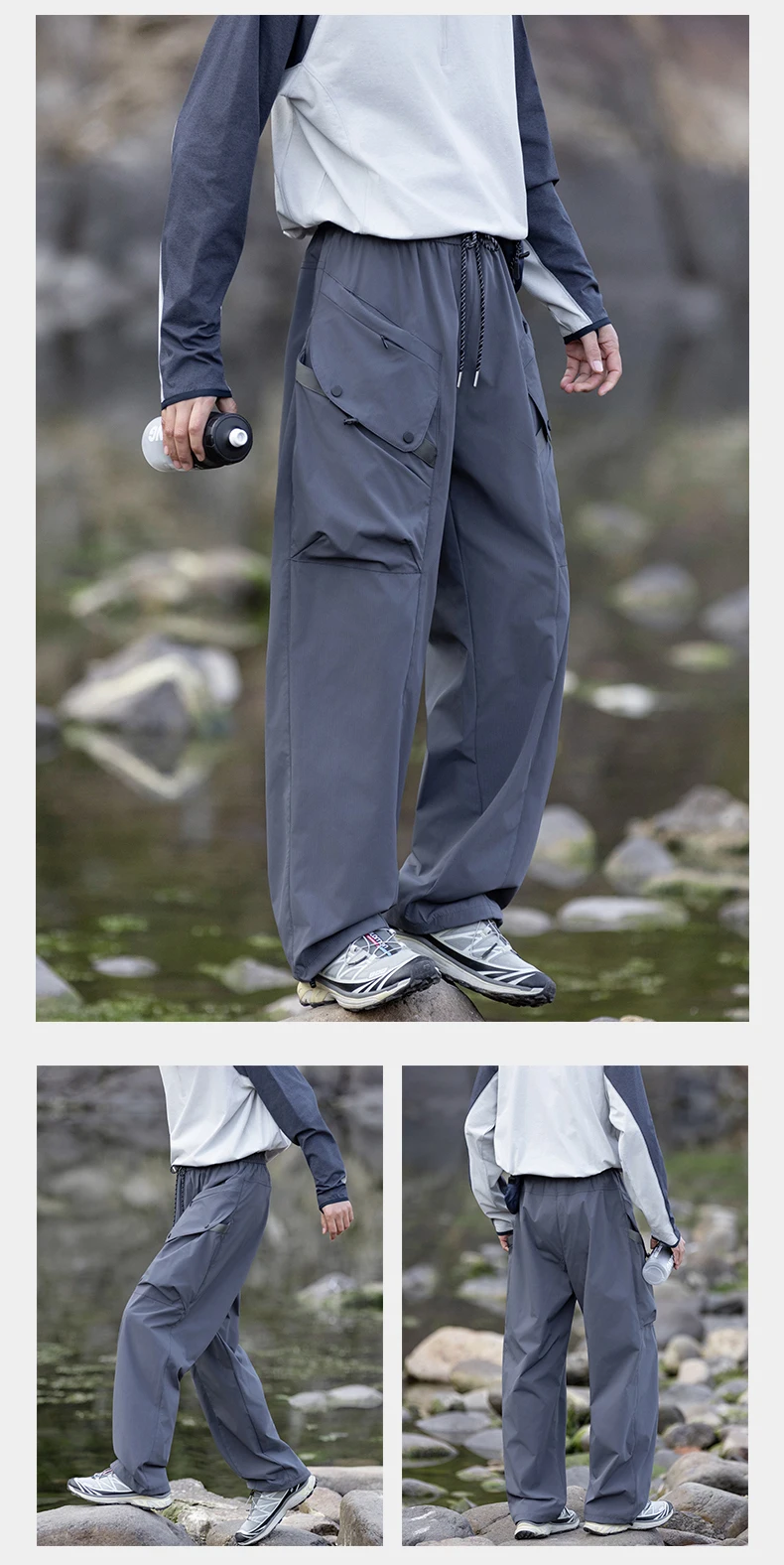 Men's Green Quick Dry Cargo Hiking Pants with Drawstring Waist