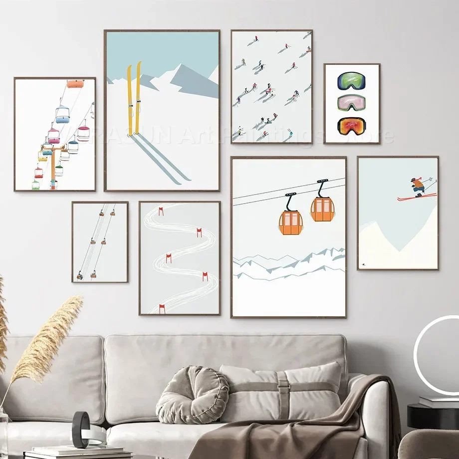 Modern Minimalist Gondola Ski Life Glasses Sci Wall Art Canvas Painting Poster E Stampe Immagini Per La Decorazione Del Soggiorno