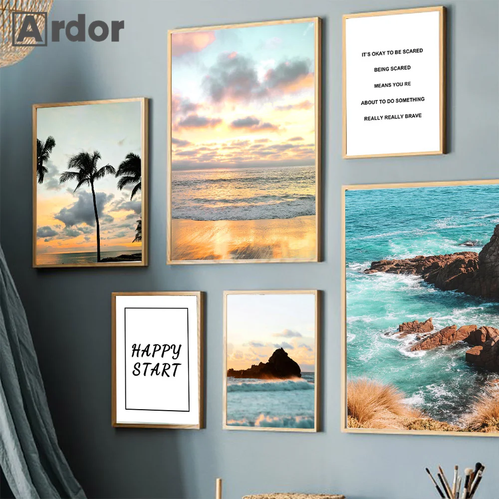 Tropical Island Beach Poster Sunsets Natural Sea Palms Coconut Palm Landscape Canvas Painting Print Wall Art Pictures Home Decor anime video game inspired travel poster and prints landscape canvas painting print wall art pictures home decor christmas gift