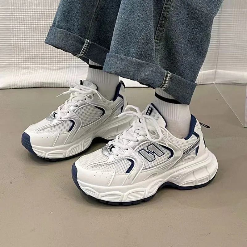 Spring and Autumn Ins Style Casual Lace-up Thick-soled Sports Shoes Letter Brand Design Breathable Mesh Skateboard Shoes