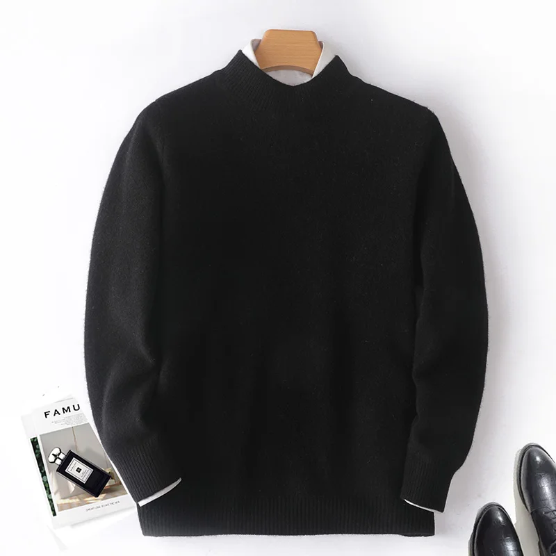 Pullover Cashmere Sweater 2023 New Casual Business Men's Sweater Solid Color Knitted Full Sleeve 100% Pure Wool Men's Sweater 4