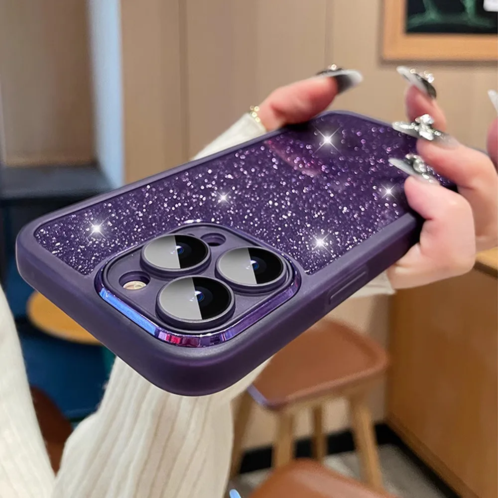 Glitter Full Lens Camera Protection Film Soft TPU Phone Case