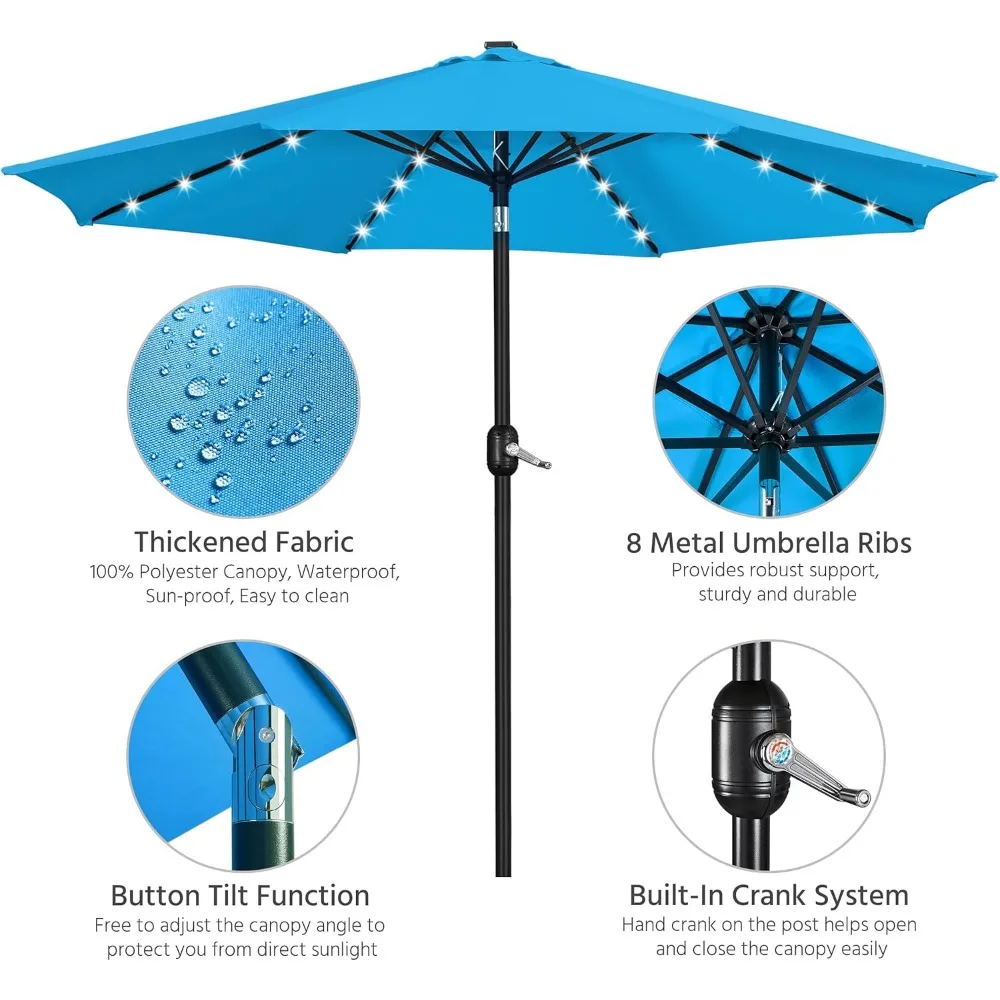 11FT Solar Powered Umbrella Outdoor Patio Umbrella with 32 LED Lights and 8 Ribs - UV Protection Table Sunshade for Pool 5