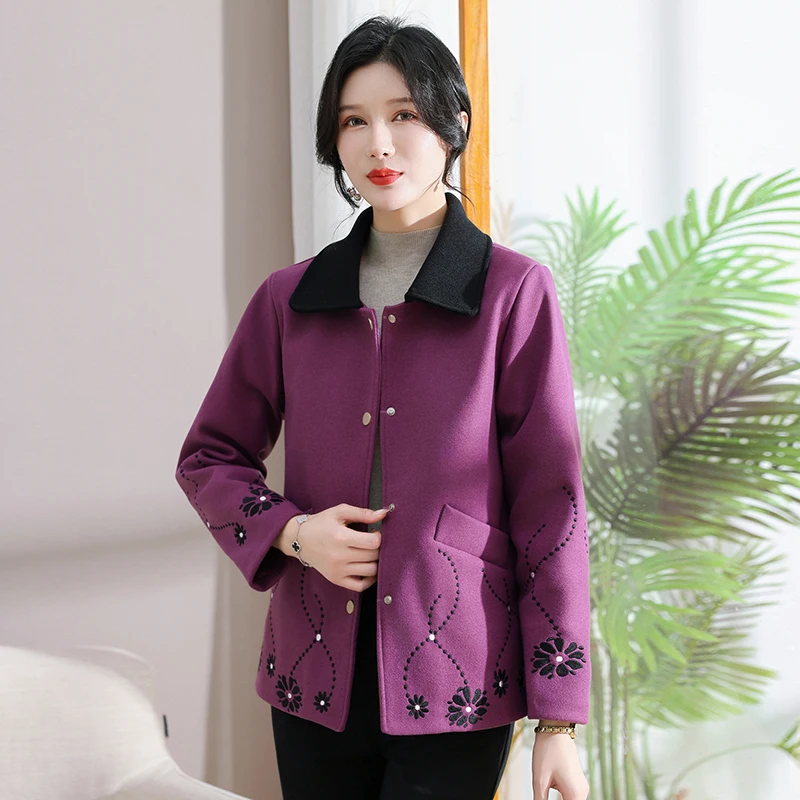 

Women's Woolen Blends Coat with Pocket, Loose Outwear, Female Blends Jacket, Fashion, Spring, Autumn