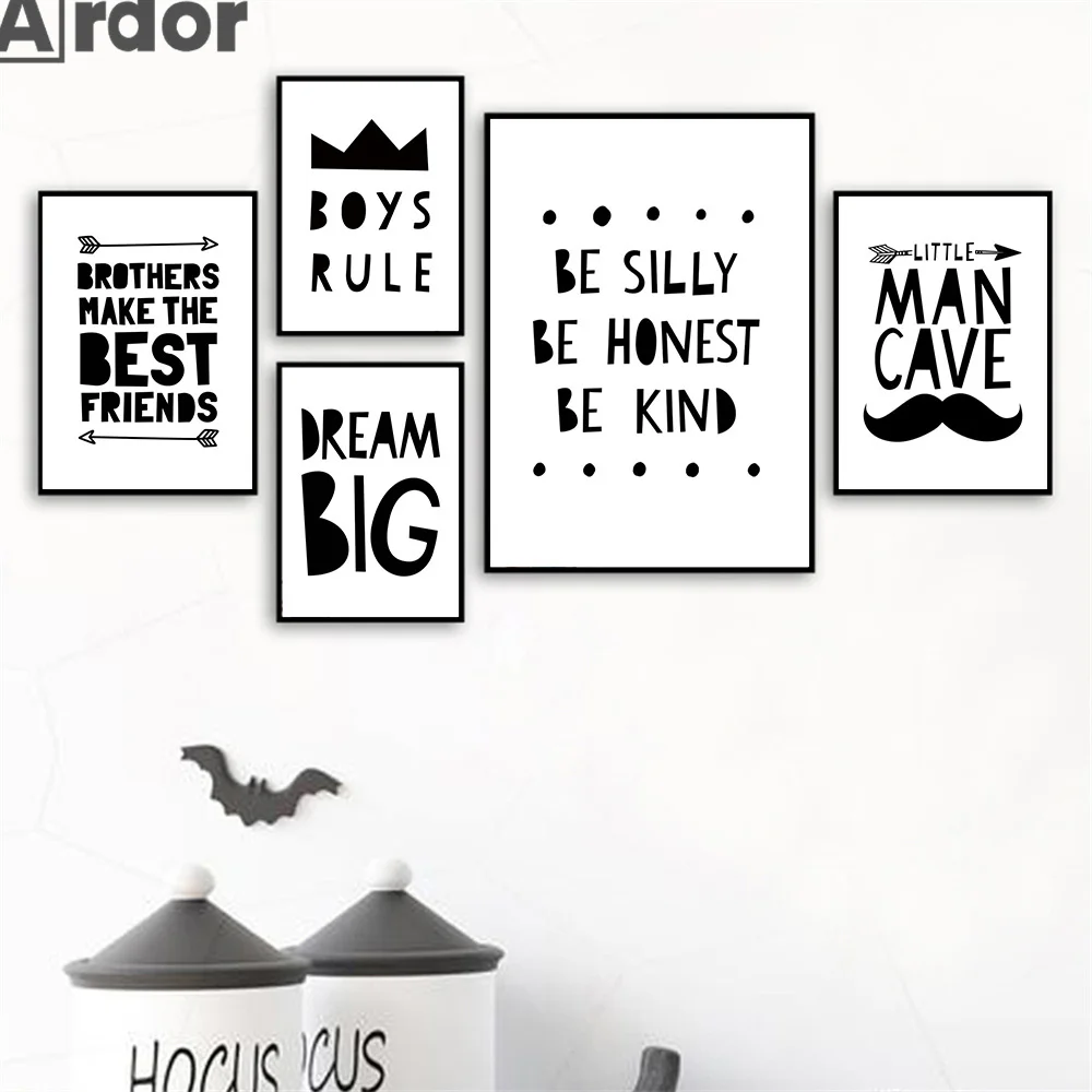 

Crown Big Dream Quotes Wall Art Canvas Painting Black White Pictures Nordic Posters And Prints Boy Baby Kids Room Home Decor