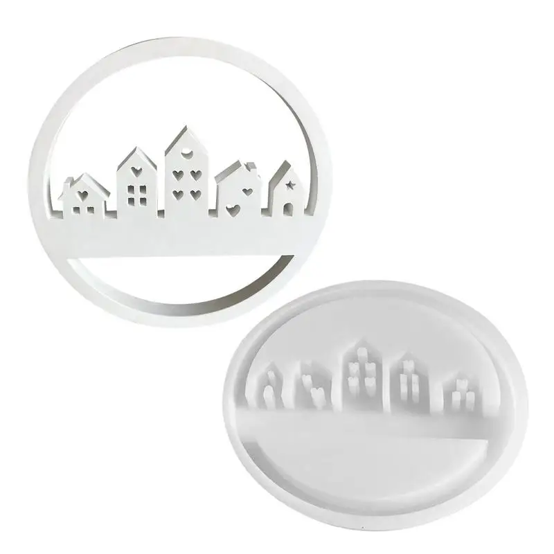 

House Molds Wear-resistant Molds Silicone Window Houses Architectural Silhouette Mold Round Resin Plaster Ornament For DIY craft