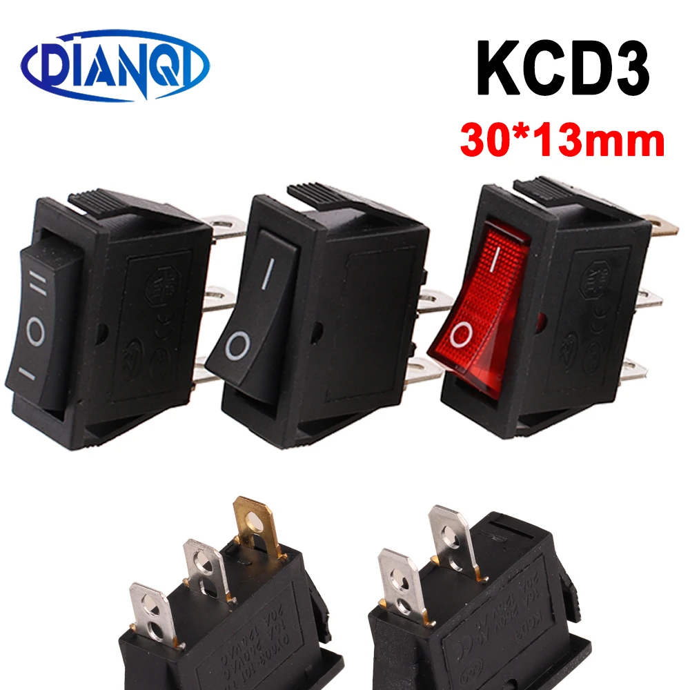 1PCS 30x13mm 로커 스위치 KCD3 빨간색 3 웨이 검정색 2/3 핀 2 위치 ON-OFF 15A250V/20A125VAC 보트 트리플 전원 스위치 SPDT