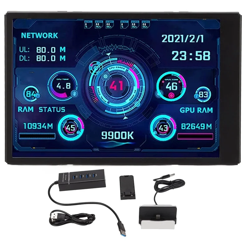 

PC Monitor,3.5 Inch IPS USB Mini Screen CPU Ram HDD Data Temperature Display 360 Degree Type C Screen for Computer Case