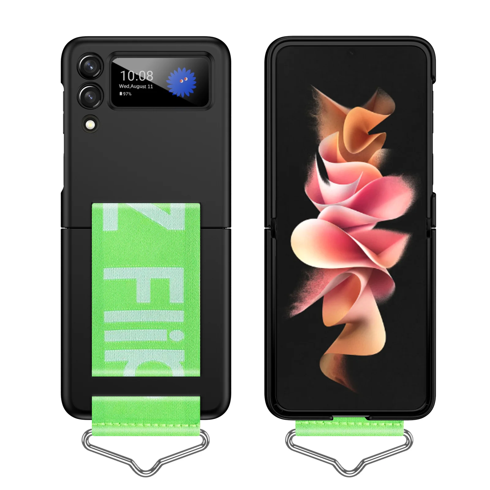 Case with Strap for Z Flip 3 Holder PC Case for Samsung Z Flip 3 Film Phone Cover All-in-one Solid Color Mobile Protective Shell samsung cute phone cover Cases For Samsung
