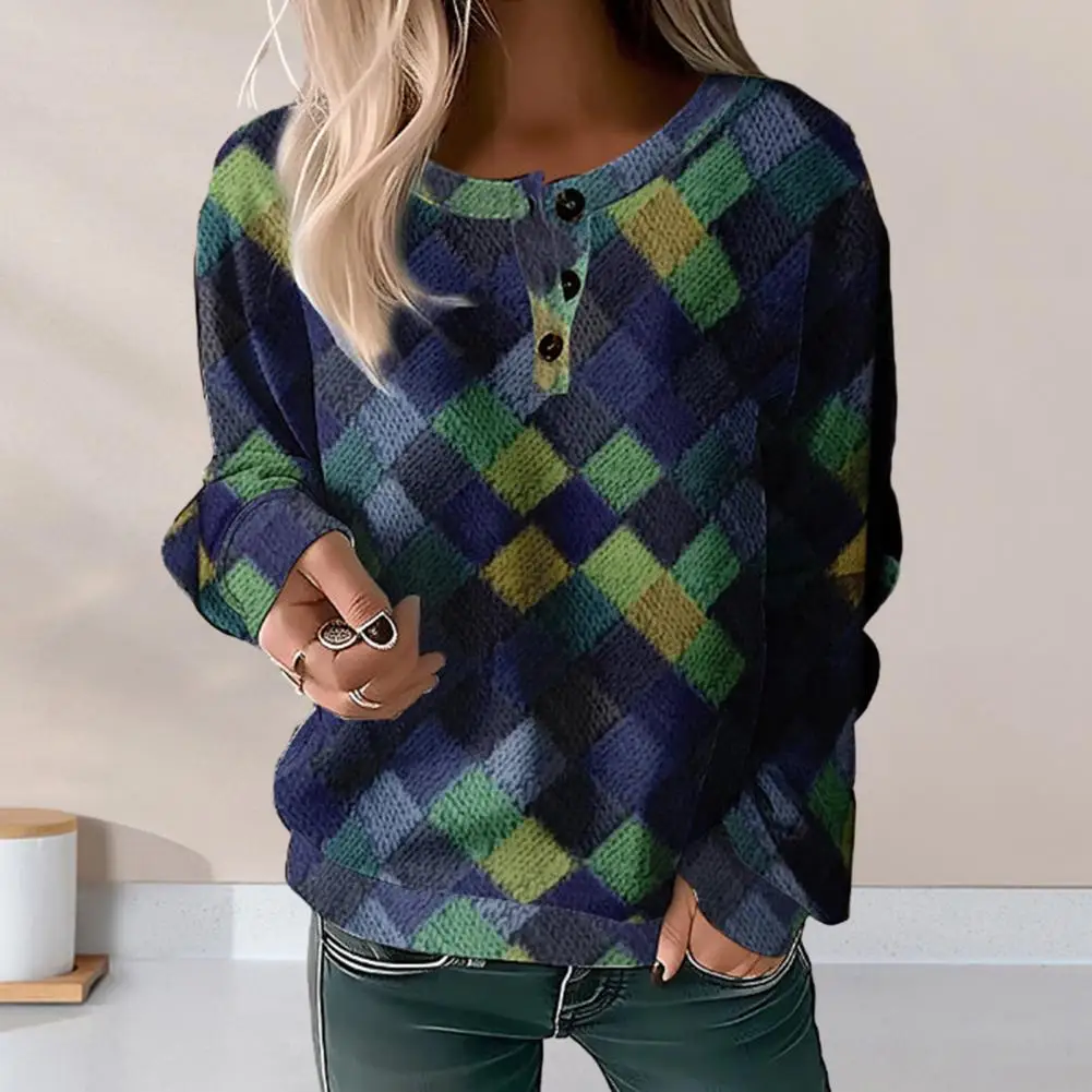 

Women Plaid Sweatshirt Oversized Vintage Plaid Sweatshirt Cozy Colorful Casual Women's Top for Spring Fall Soft Ladies