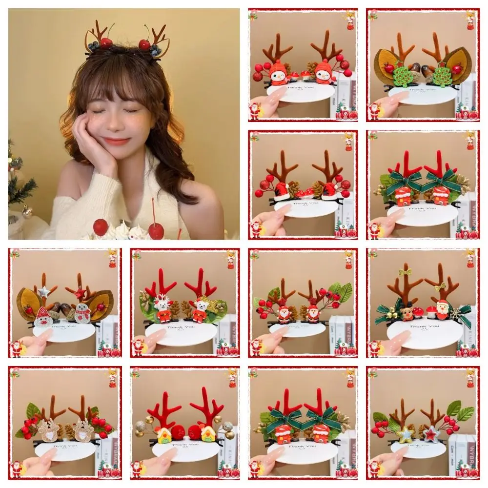 메리 크리스마스 장식 크리스마스 머리핀 스팽글 Bowknot 어린이 사슴 뿔 헤어 클립 한국어 헤어 액세서리 천