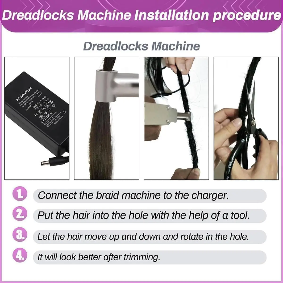 Portable Automatic Hair Curling Machine with 3 Heads, DIY Dreadlocks Braiding Hair Extensions/Electric Dreadlock Machine for Loc 6