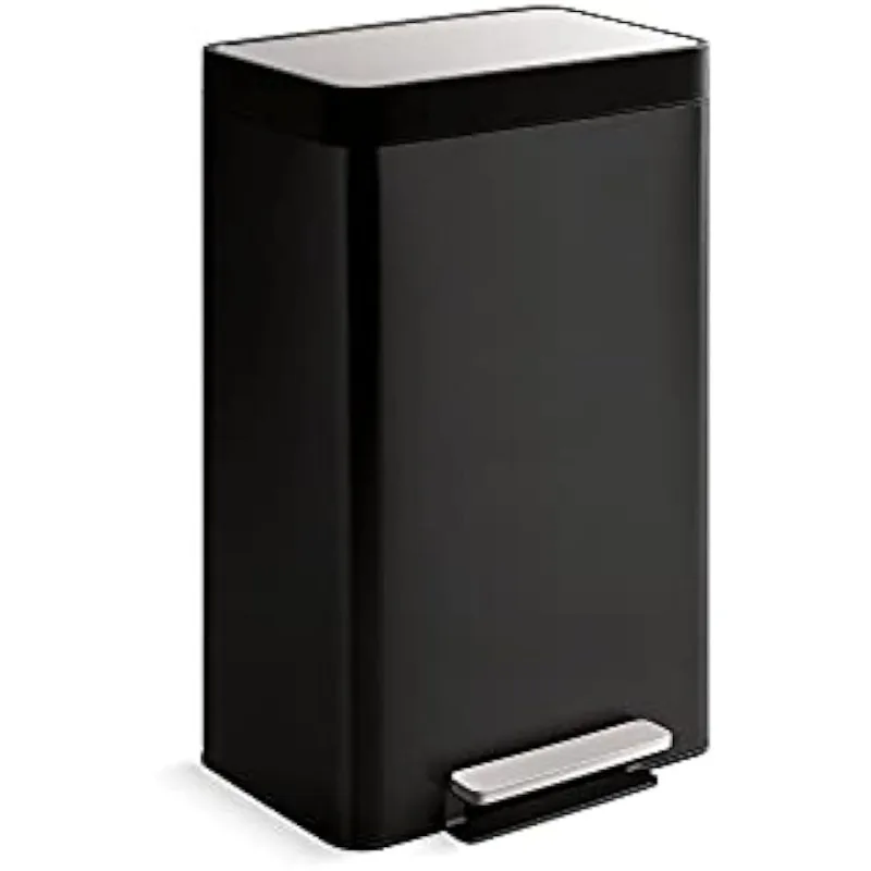 

KOHLER 20940-BST 13 Gallon Stainless Steel Step Trash Can, Kitchen Trash Can with Soft-Close Foot Pedal, Black Stainless Steel