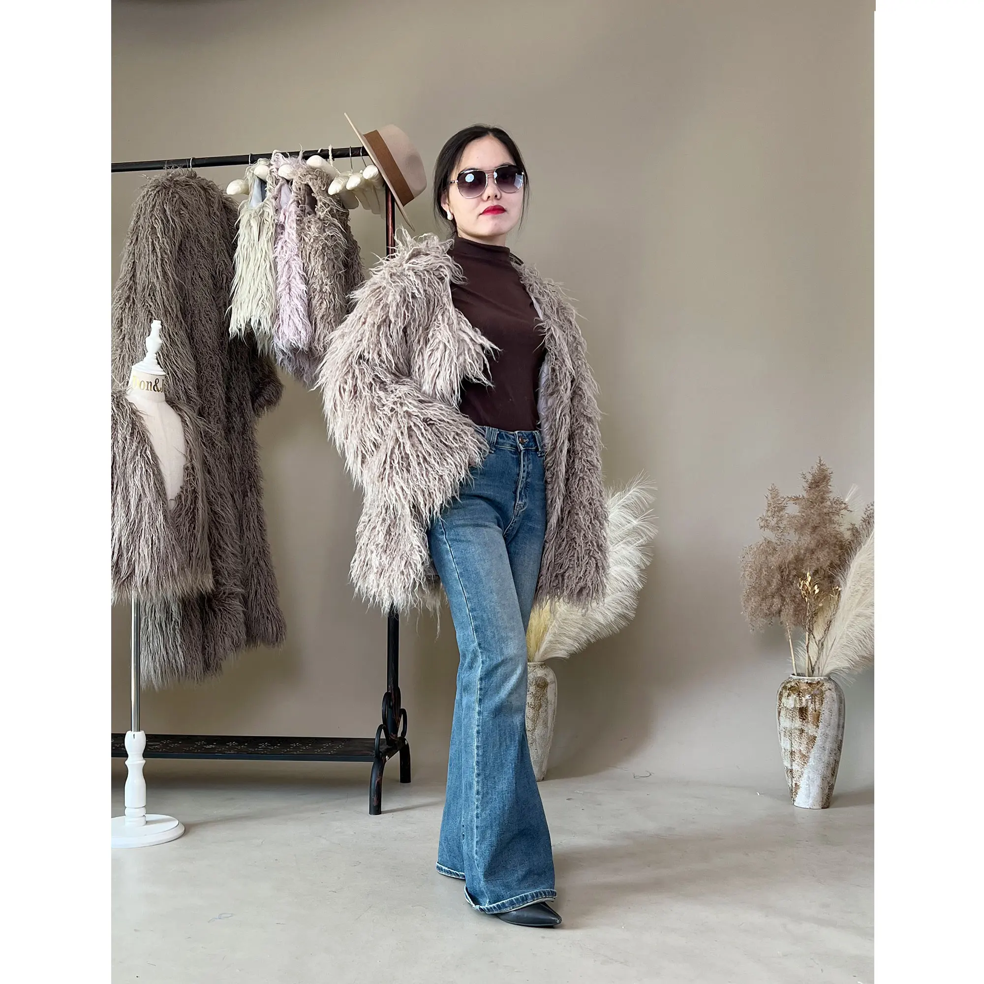 Don&Judy Cool Women Fur Coast Maternity Top for Autumn Winter Faux Fur Coat Loose Large Size Jacket Full Sleeve Photography Prop