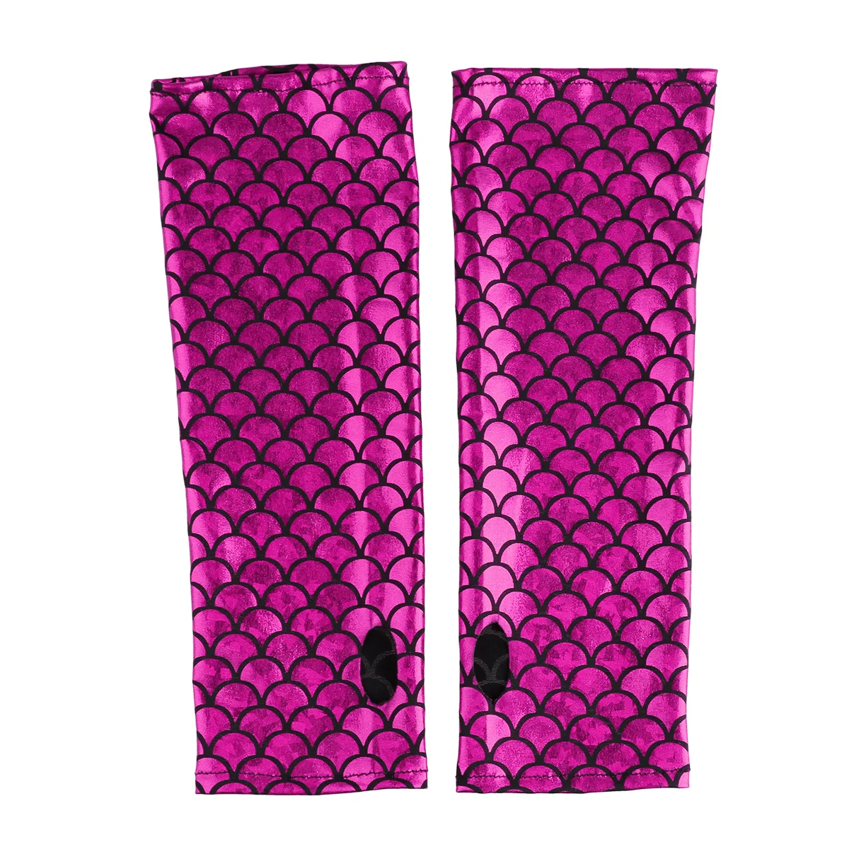 Women Mermaid Costume Fish Scale Pattern Printed Fingerless Long Gloves Arm Sleeves Adult Halloween Cosplay Costume Accessory