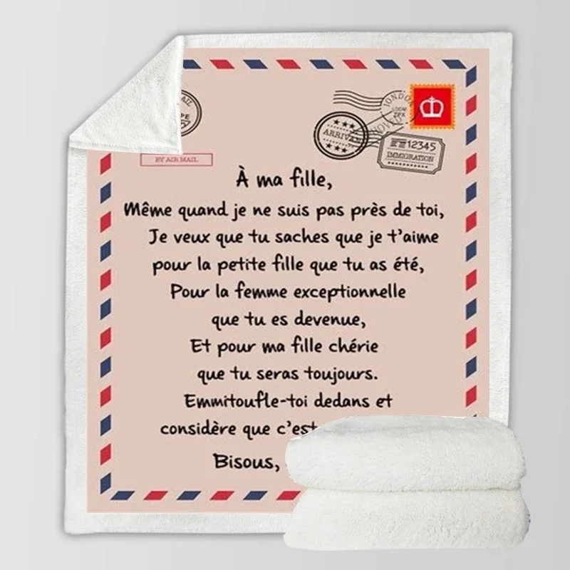 Premium Blanket to My Daughter Son French Letters Pattern Reversible Flannel Wall Tapestry Sofa Blanket Decor Home Textiles 4