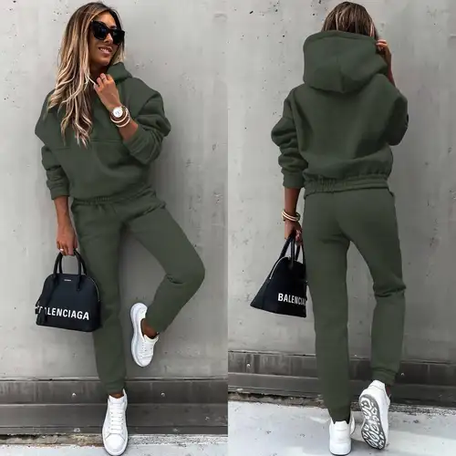 Women Two Piece Set Tracksuit Solid Color Suit 2025 Autumn Trouser Suits Female Sweatshirt Sports Hoodie Sportswear Pants Sets - Image 9