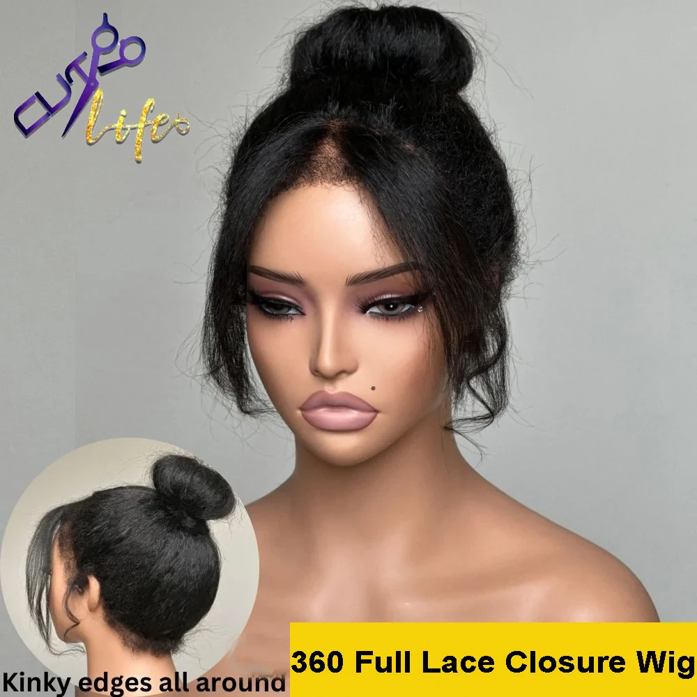 360 Lace Frontal Kinky Straight Human Hair Wigs Curly Edges For Women Baby Hair Around Lace Frontal Wig Brazilian Remy