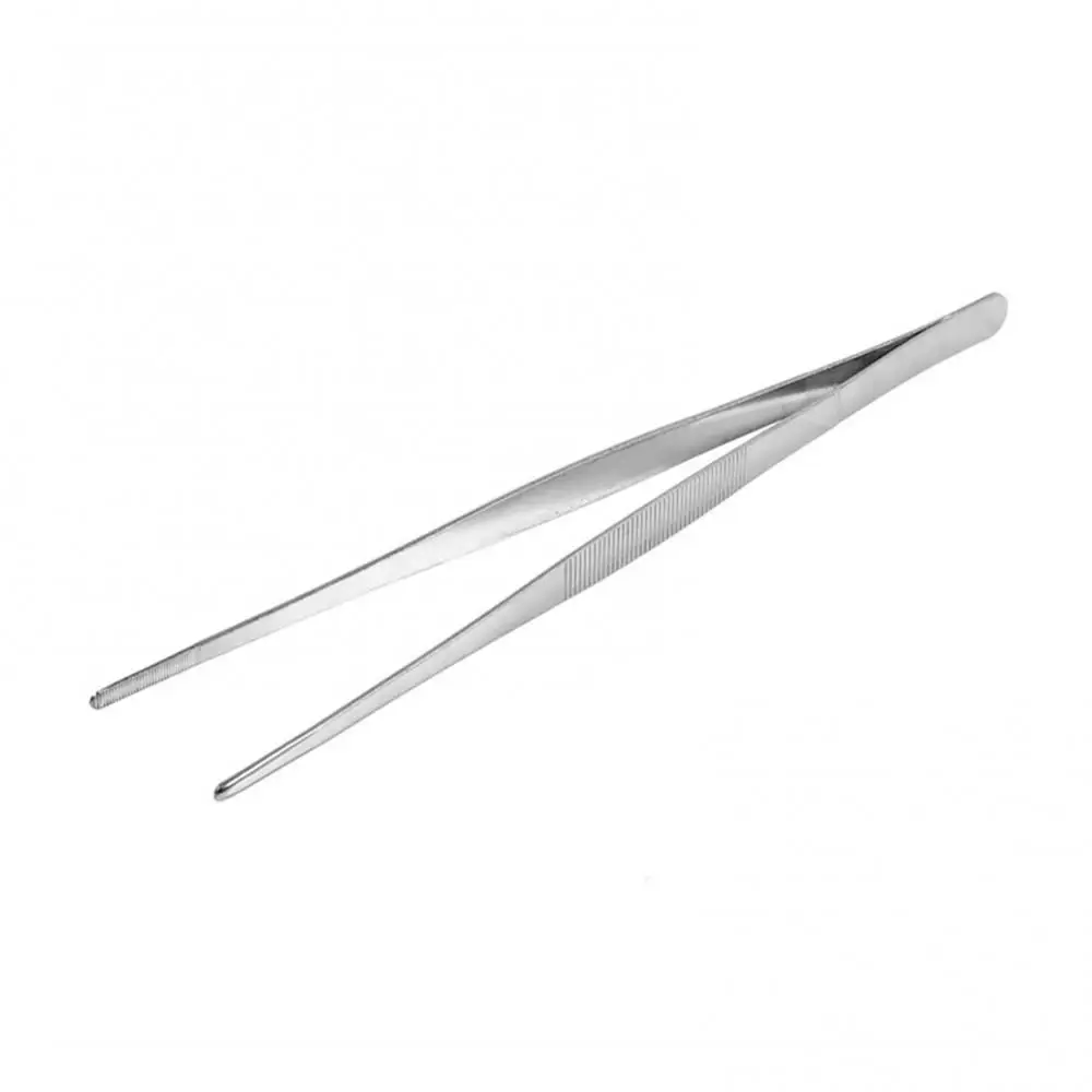 Food Tongs 16/20/25/30cm Stainless Steel Toothed Tweezers Long Food Tongs Barbecue BBQ Tool Garden Kitchen Tools Straight Tweezer For Home