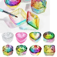 MJP014 Nail Art Tools Glass Acrylic Powder Liquid Nail Crystal Cup With Lid, Aurora Colorful Design Bowl Cup Container 1