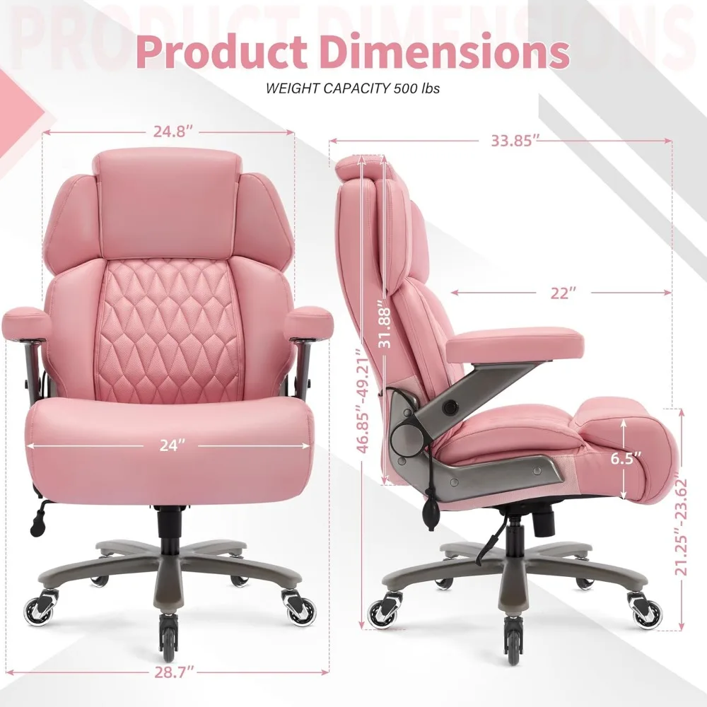 Big and Tall Office Chair 500lbs - Adjustable Headrest&Lumbar Support, 3D Flip Arms, Large Wheels &Heavy Duty Metal Base 2