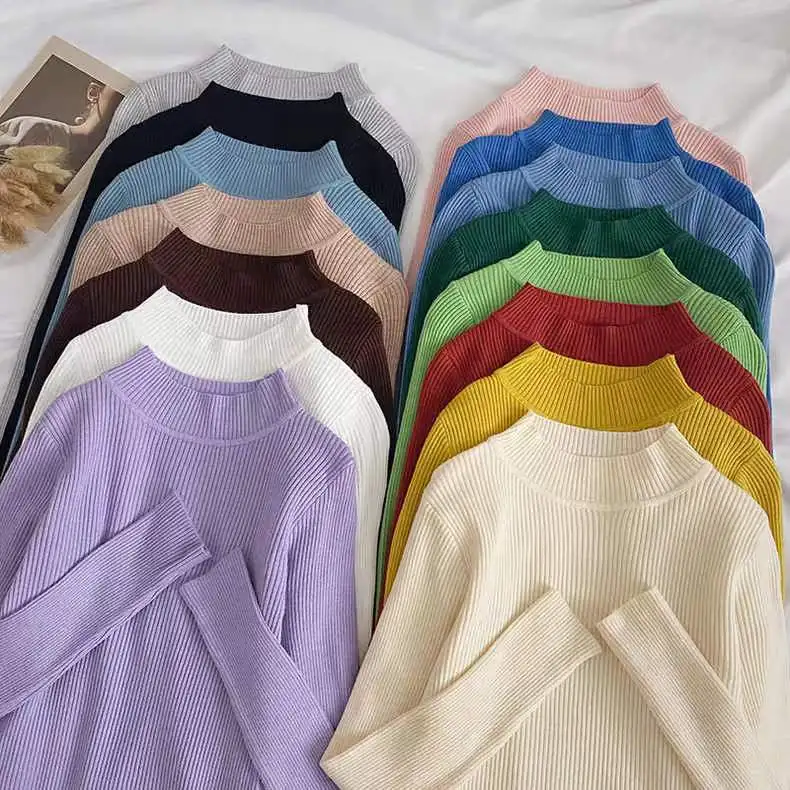 Description Picture 2 of itemSoft Turtleneck Women Autumn Winter Pullover Sweater Basic Casual Slim Stretch Soft Ribbed Knitted Top Woman Sweaters 2024