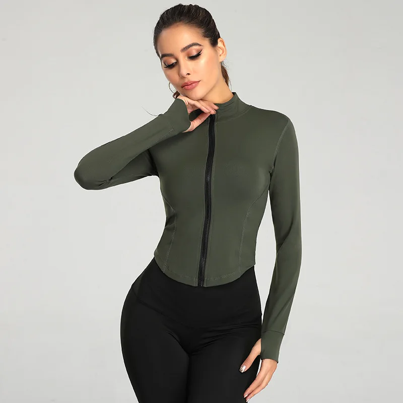 

Women Full Zip-up Yoga Top Workout Running Jackets with Thumb Holes Stretchy Fitted Long Sleeve Crop Tops Activewear