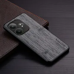Luxurious Bamboo Wood & Leather Pattern Case for Realme GT Neo - Premium Protection Coque (Dark Gray)