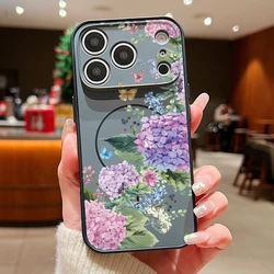 Purple Hydrangea Magnetic Floral Case with Skin - Feel Cover - iPhone 15 (A099 Black)