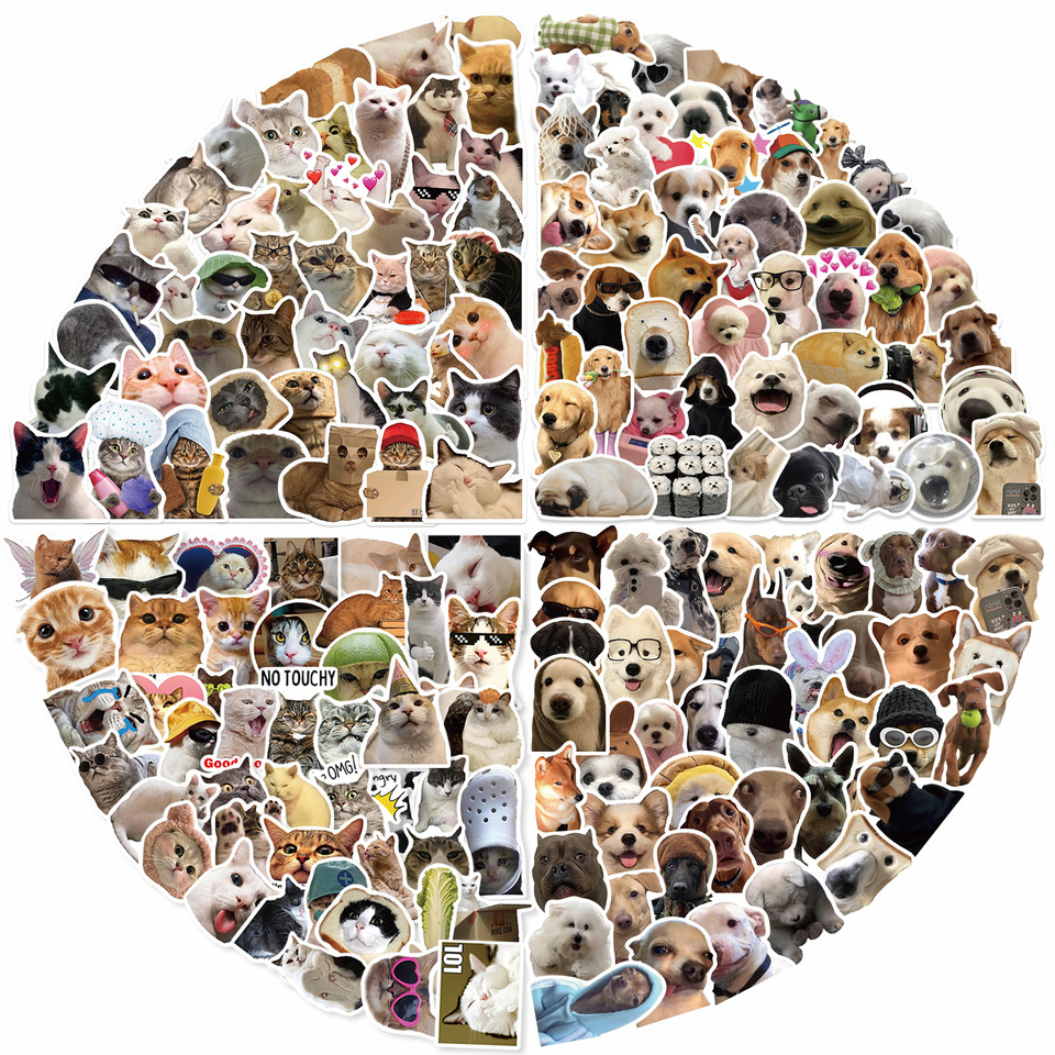 200PPcs Cartoon Cat & Dog Meme Graffiti Stickers For Luggage Guitar Waterproof Stickers