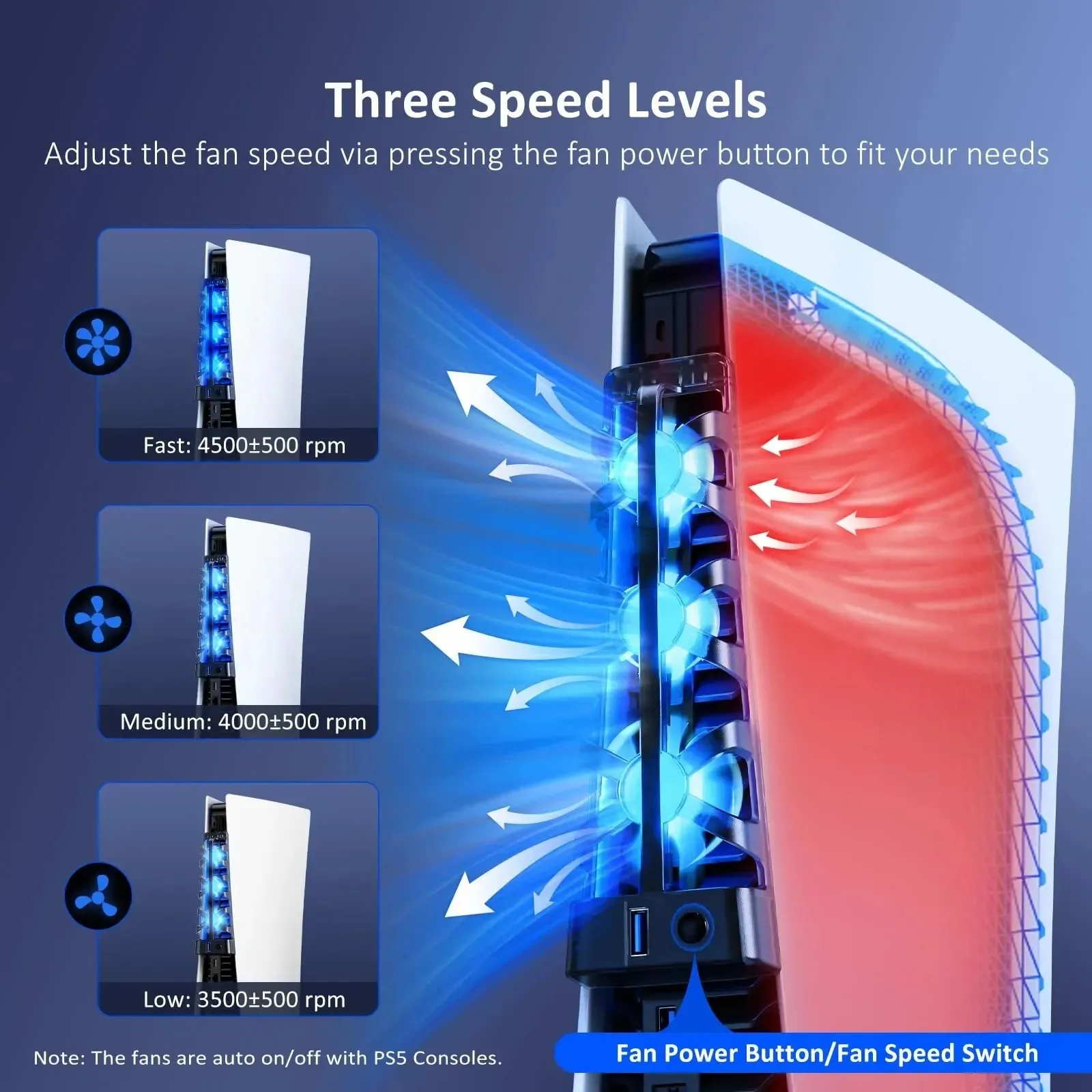 Cooling Fan with LED Light For PS5 Both Disc/Digital Editions Gaming Accessorie Cooling Syst